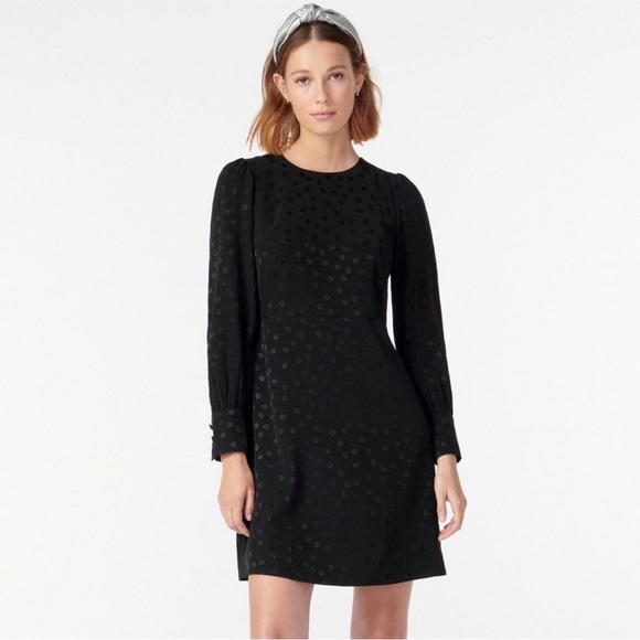 J. Crew Black Shift Jacquard Floral Dot A-Line Dress - Picture 1 of 9